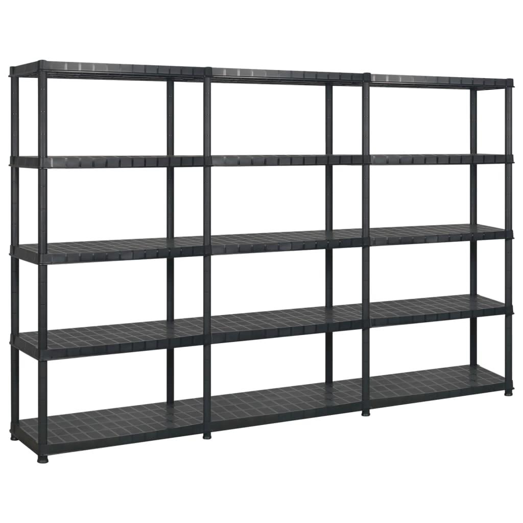vidaXL Förvaringshylla 5 hyllor svart 274,5x45,7x185 cm plast