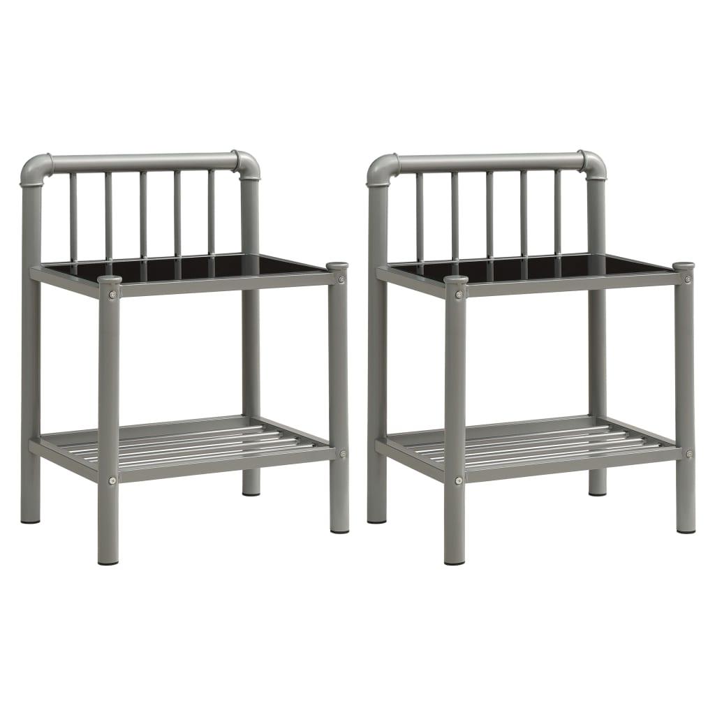 vidaXL Nattduksbord 2 st grå och svart metall och glas
