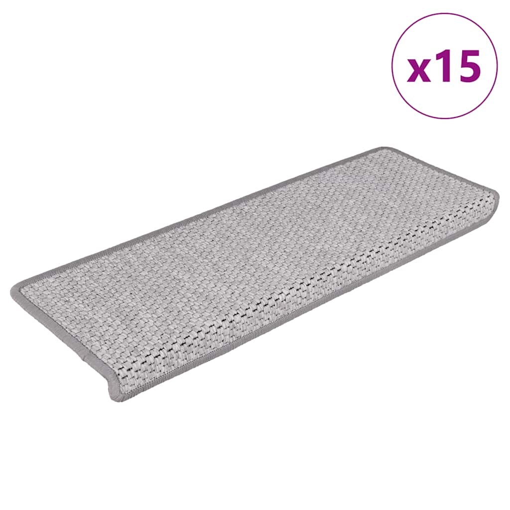vidaXL Trappstegsmattor självhäftande sisal 15 st 65x21x4 cm gråvit