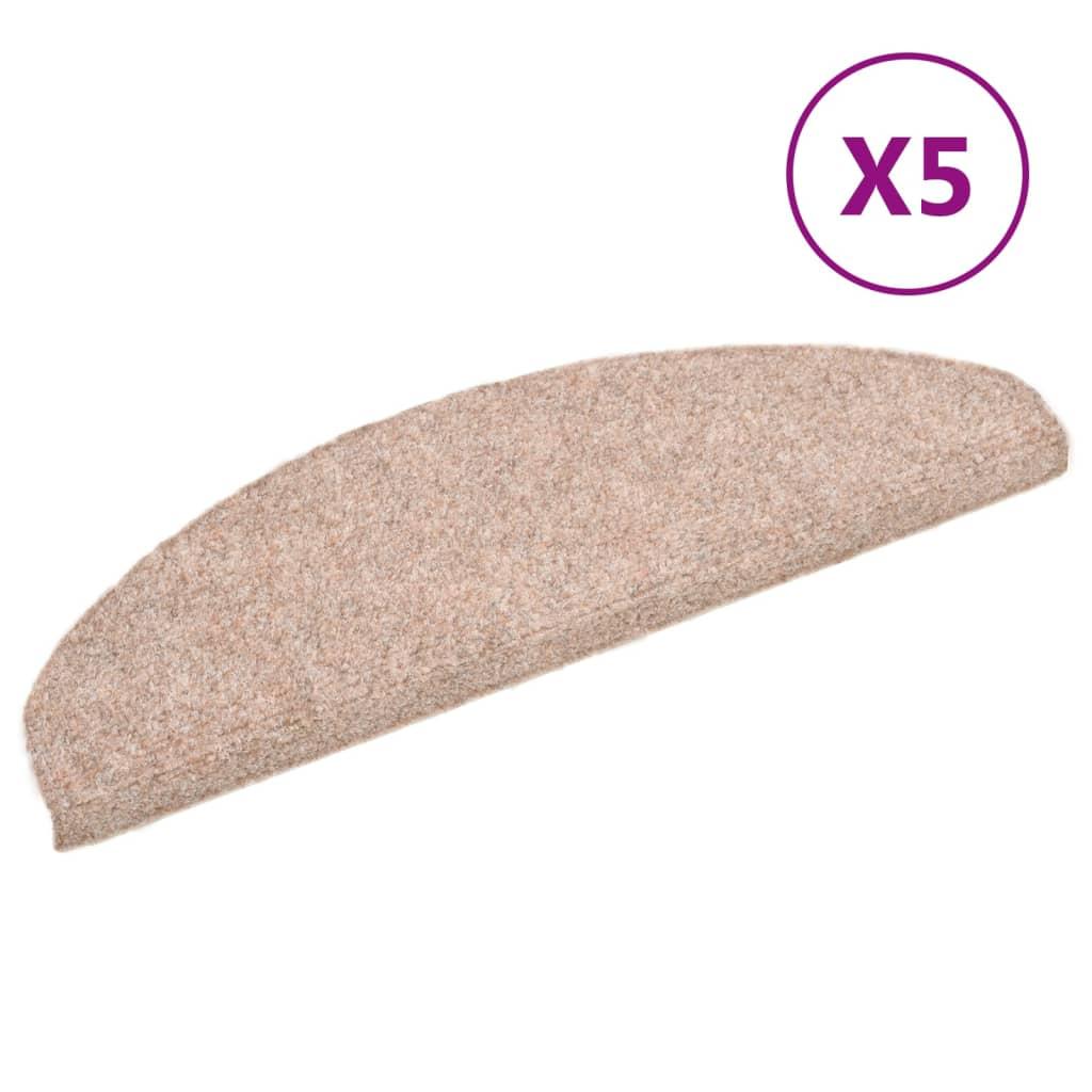 vidaXL Trappmattor självhäftande 5 st 65x21x4 cm ljusbrun halvrunda stora