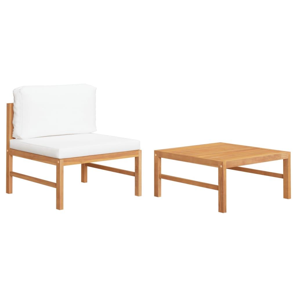 vidaXL Loungegrupp för trädgården med gräddvita dynor 2 delar teak