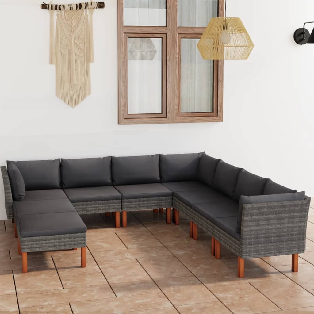 vidaXL Loungegrupp för trädgården 9 delar med dynor konstrotting