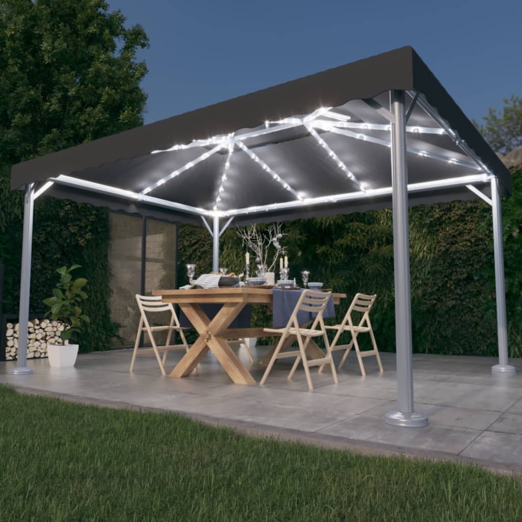 vidaXL Paviljong med ljusslinga LED 400x300 cm antracit aluminium