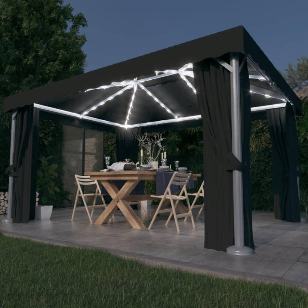 vidaXL Paviljong med draperi och ljusslinga LED 4x3 m