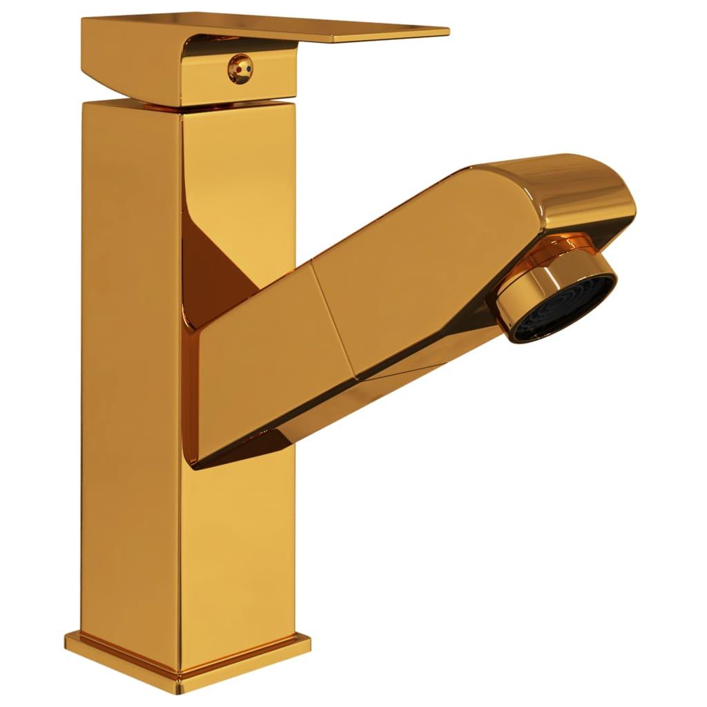 vidaXL Badrumsblandare med utdragbar pip guld 157x172 mm