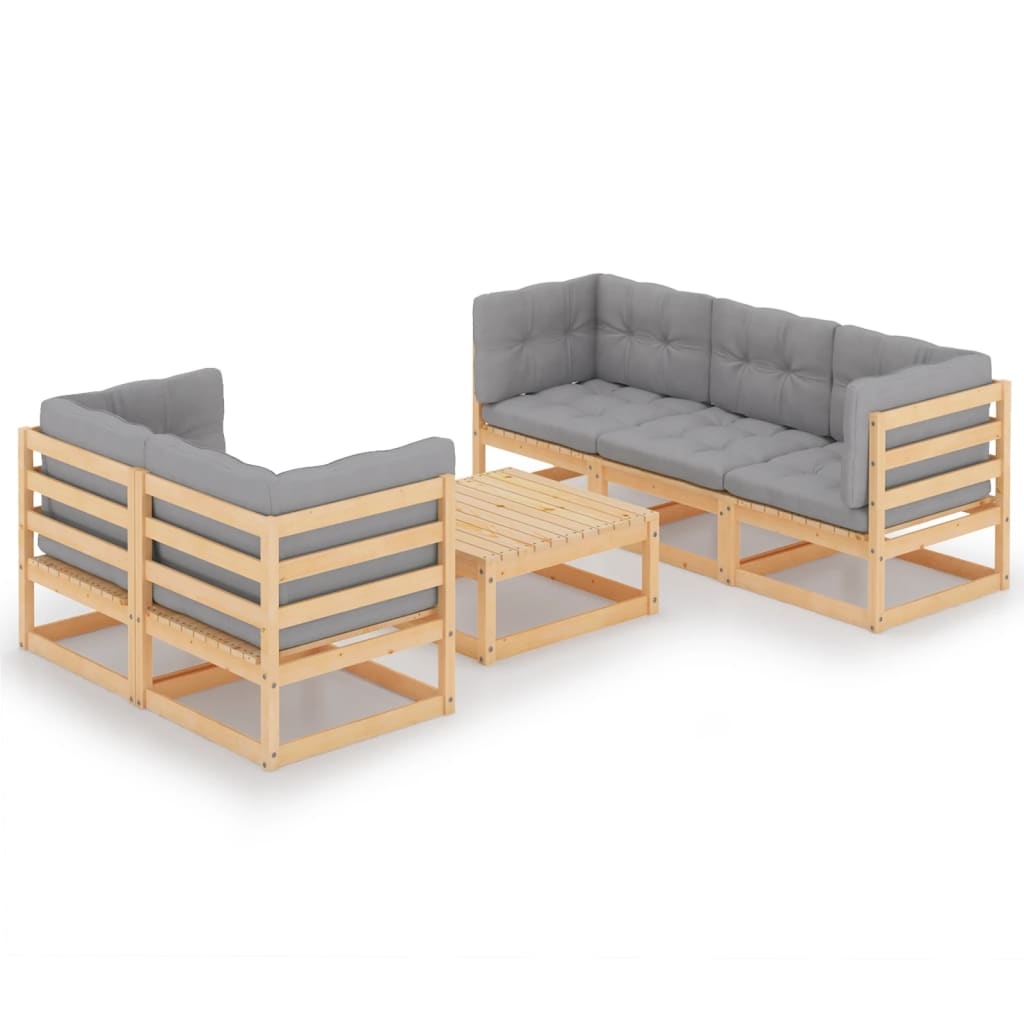 vidaXL Loungegrupp med dynor 6 delar massiv furu
