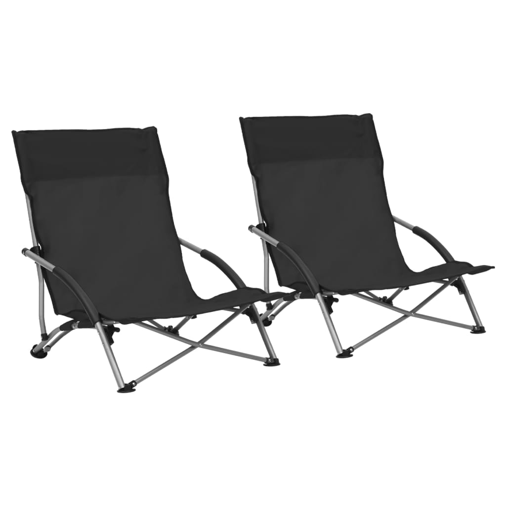 vidaXL Hopfällbara strandstolar 2 st svart tyg