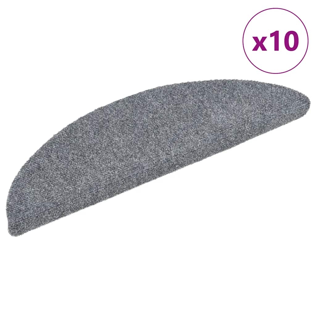vidaXL Trappstegsmattor självhäftande 10 st ljusgrå 56x17x3 cm brodyr
