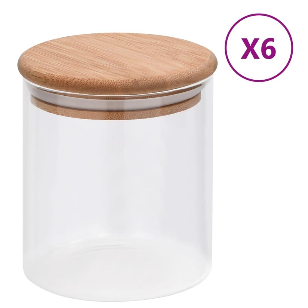 vidaXL Förvaringsburkar i glas med bambulock 6 st 600 ml