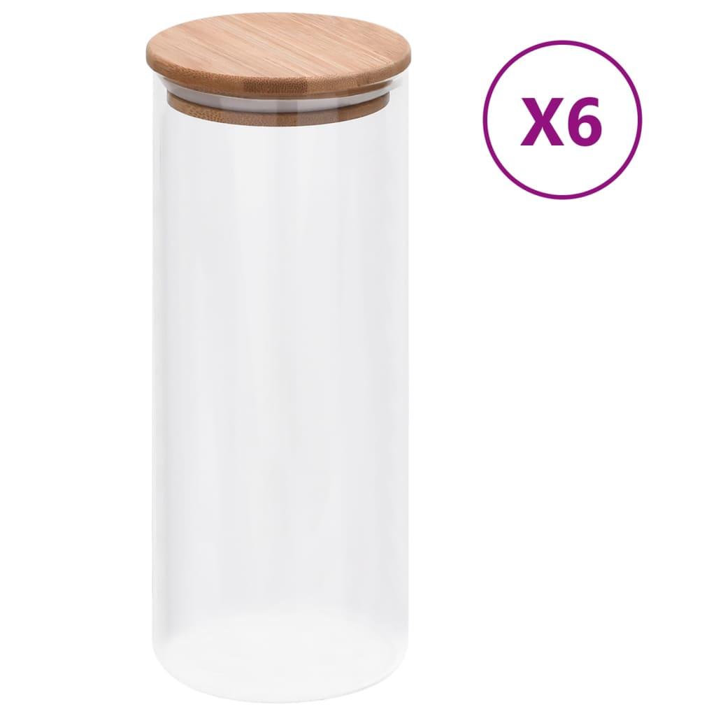vidaXL Förvaringsburkar i glas med bambulock 6 st 1000 ml