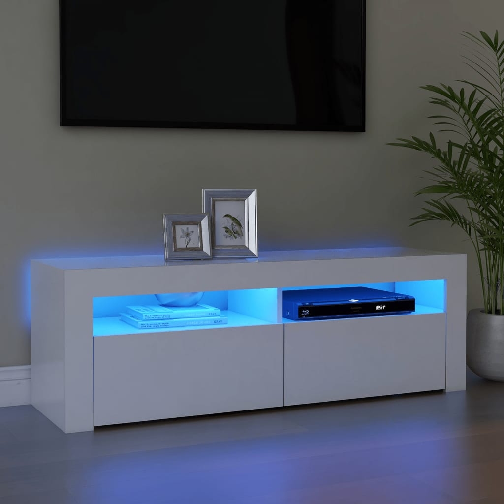vidaXL TV-benk med LED-lys hvit 120x35x40 cm