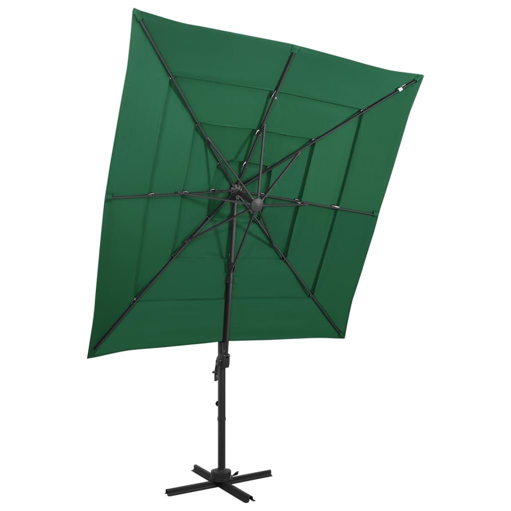 vidaXL Trädgårdsparasoll med ventilation och stång grön 250x250 cm