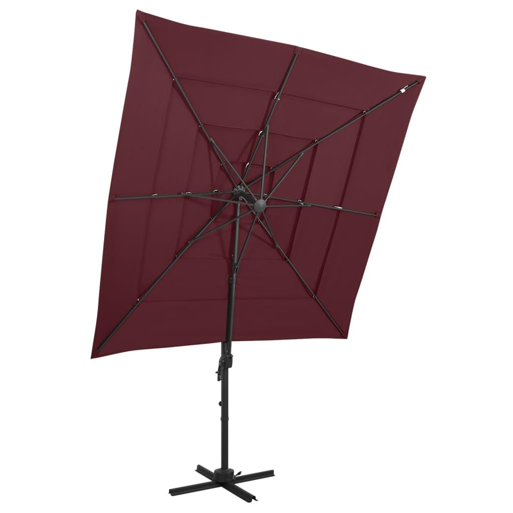 vidaXL Trädgårdsparasoll med 4 skikt och stång vinröd 250x250 cm