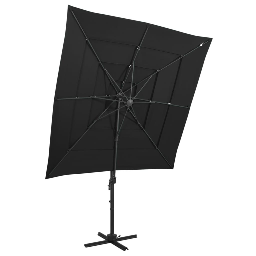 vidaXL Trädgårdsparasoll med ventilation och stång svart 250x250 cm