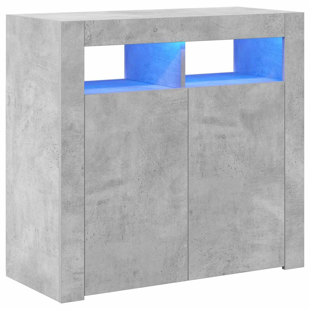 vidaXL Skänk med LED-belysning betonggrå 80x35x75 cm