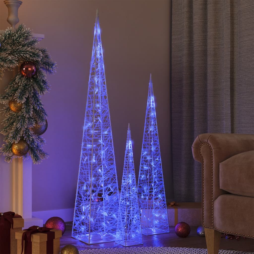 vidaXL Ljuskoner LED set akryl blå 60/90/120 cm