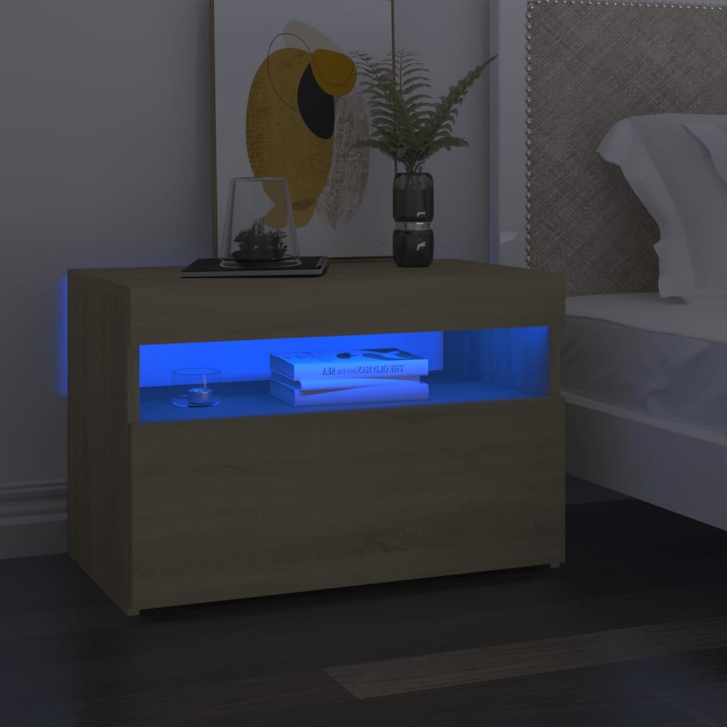 vidaXL Sängbord med LED-belysning 2 st sonoma-ek 60x35x40 cm