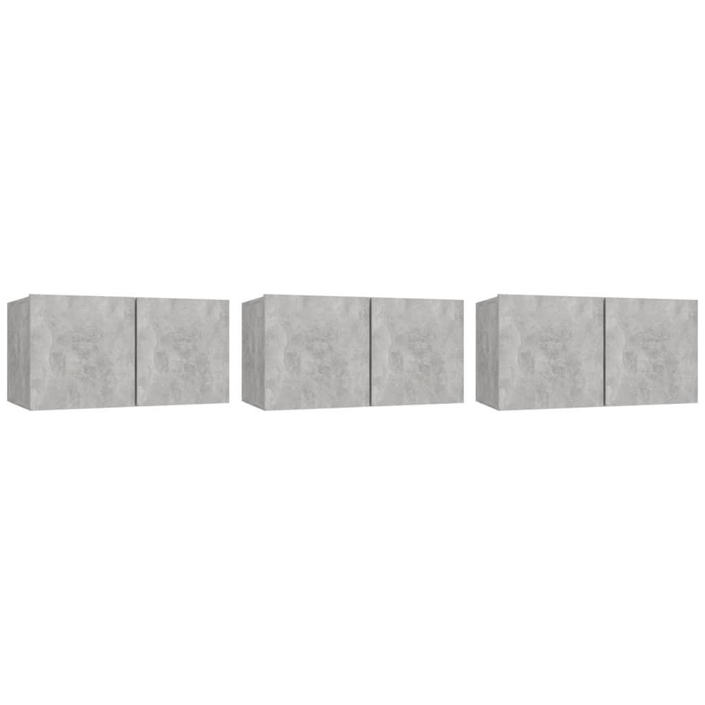 vidaXL Hängande TV-skåp 3 st betonggrå 60x30x30 cm