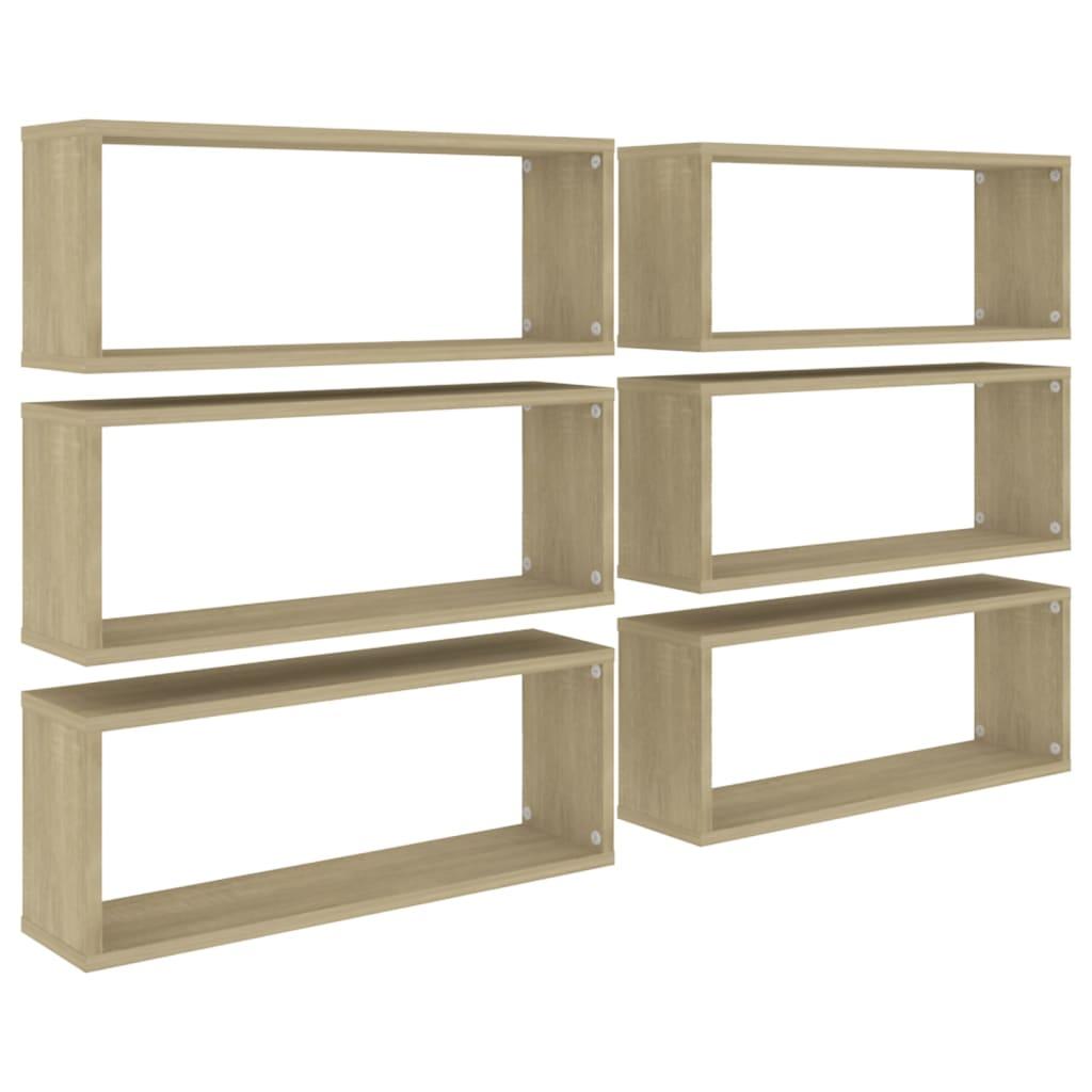 vidaXL Vägghyllor 6 st sonoma-ek 60x15x23 cm konstruerat trä