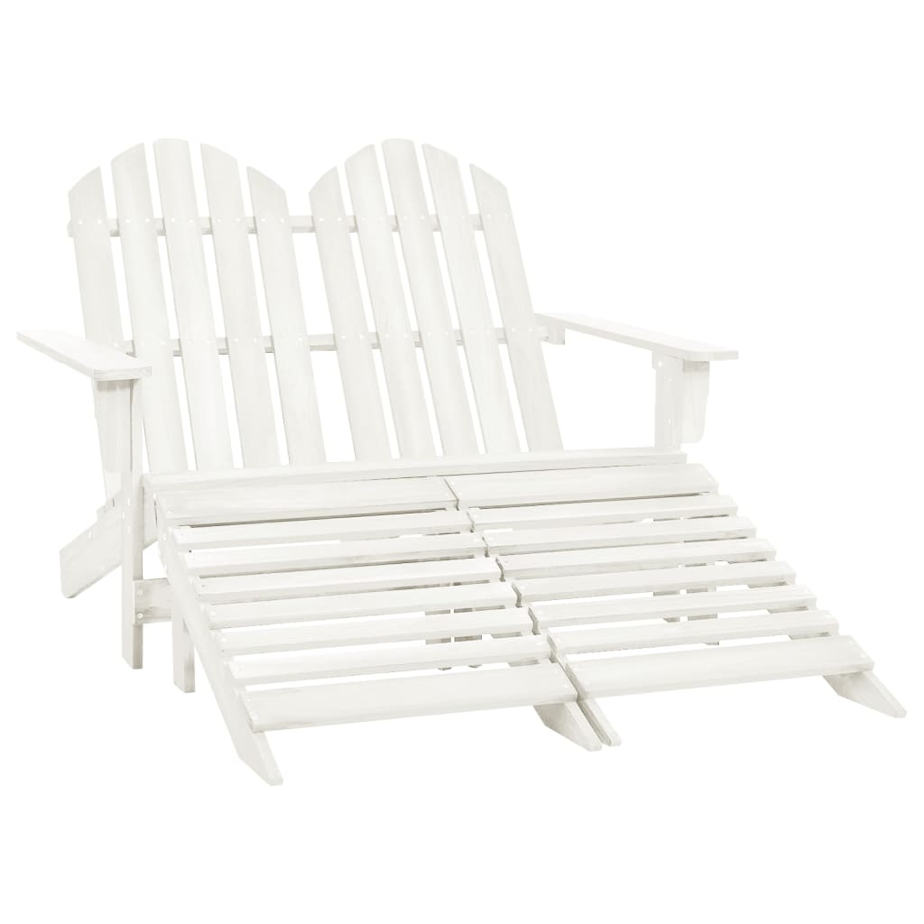 vidaXL Adirondackstol med fotpall 2-sits vit granträ