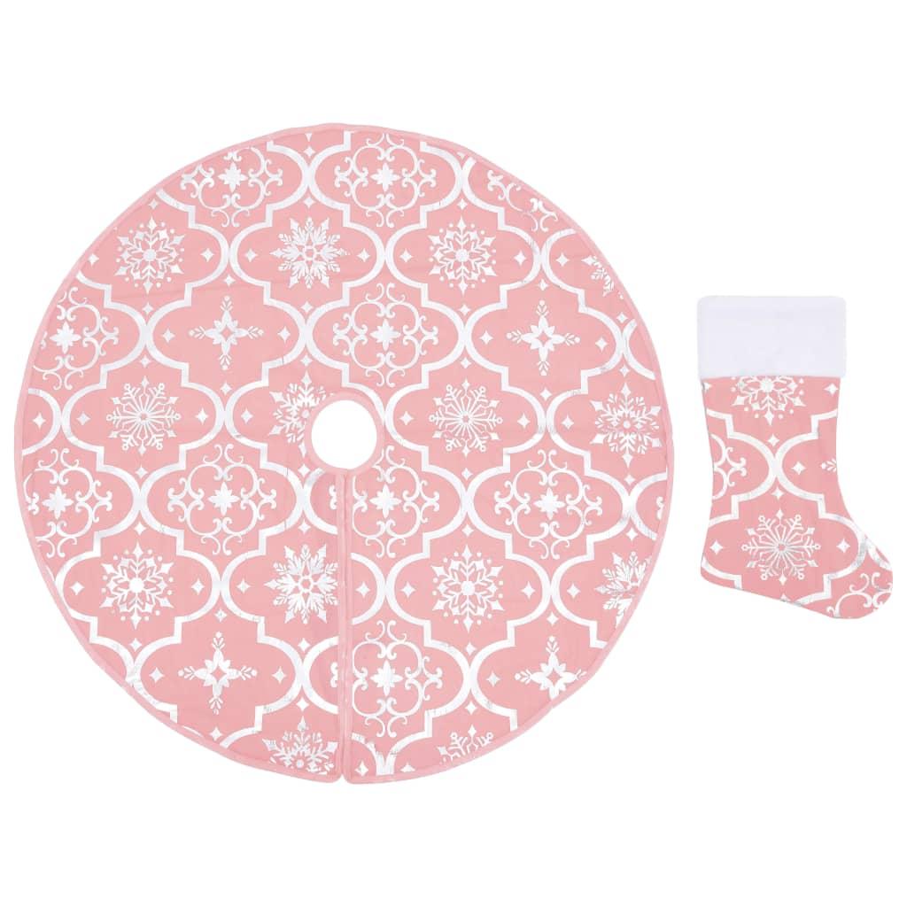 vidaXL Julgranskrage lyxig med rosa strumpa Ø122 cm tyg