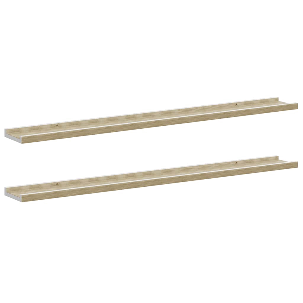 vidaXL Vägghyllor 2 st vit och sonoma-ek 100x9x3 cm
