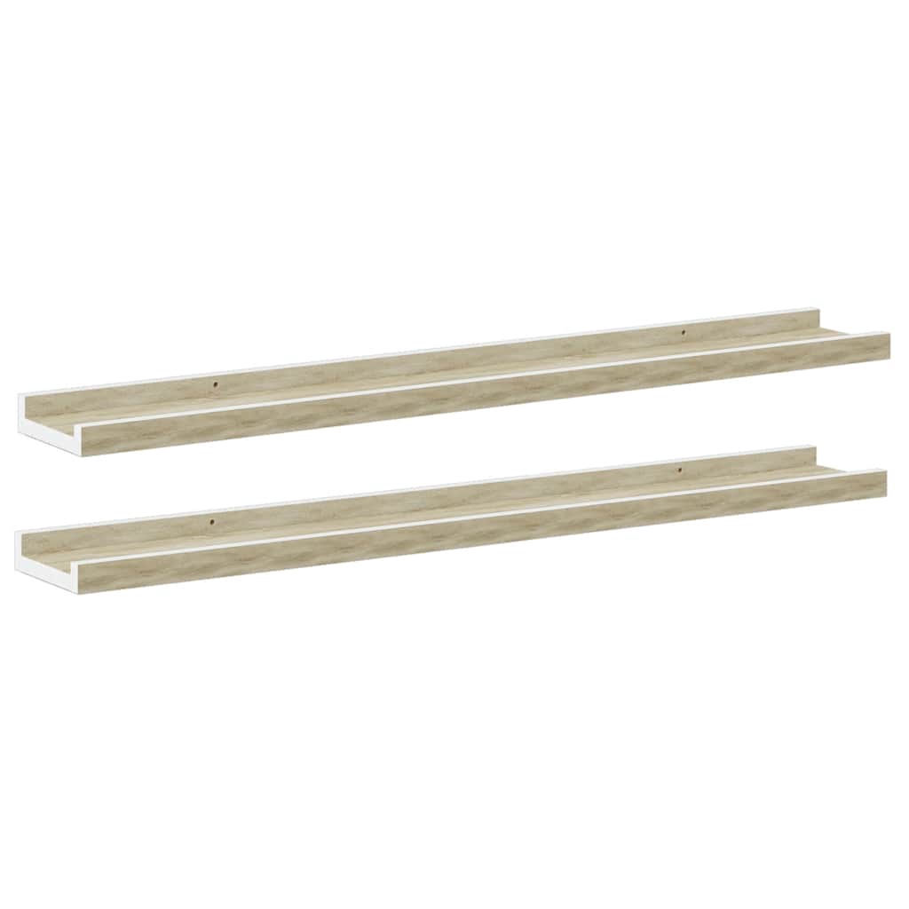 vidaXL Vägghyllor 2 st vit och sonoma-ek 80x9x3 cm