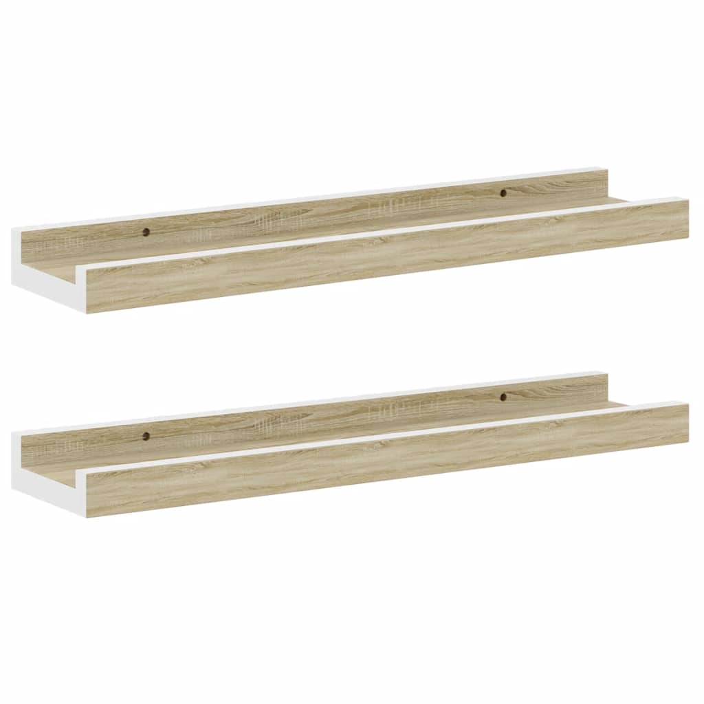 vidaXL Vägghyllor 2 st vit och sonoma-ek 40x9x3 cm