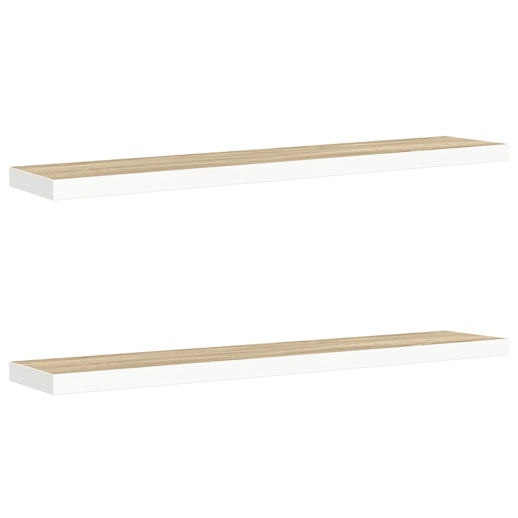 vidaXL Svävande vägghyllor 2 st ek och vit 120x23,5x3,8 cm MDF