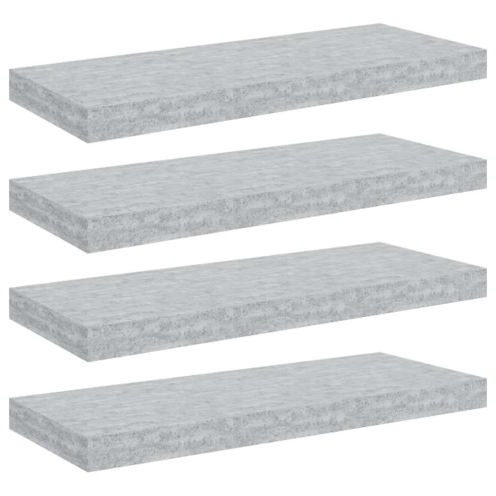vidaXL Svävande vägghyllor 4 st betonggrå 60x23,5x3,8 cm MDF