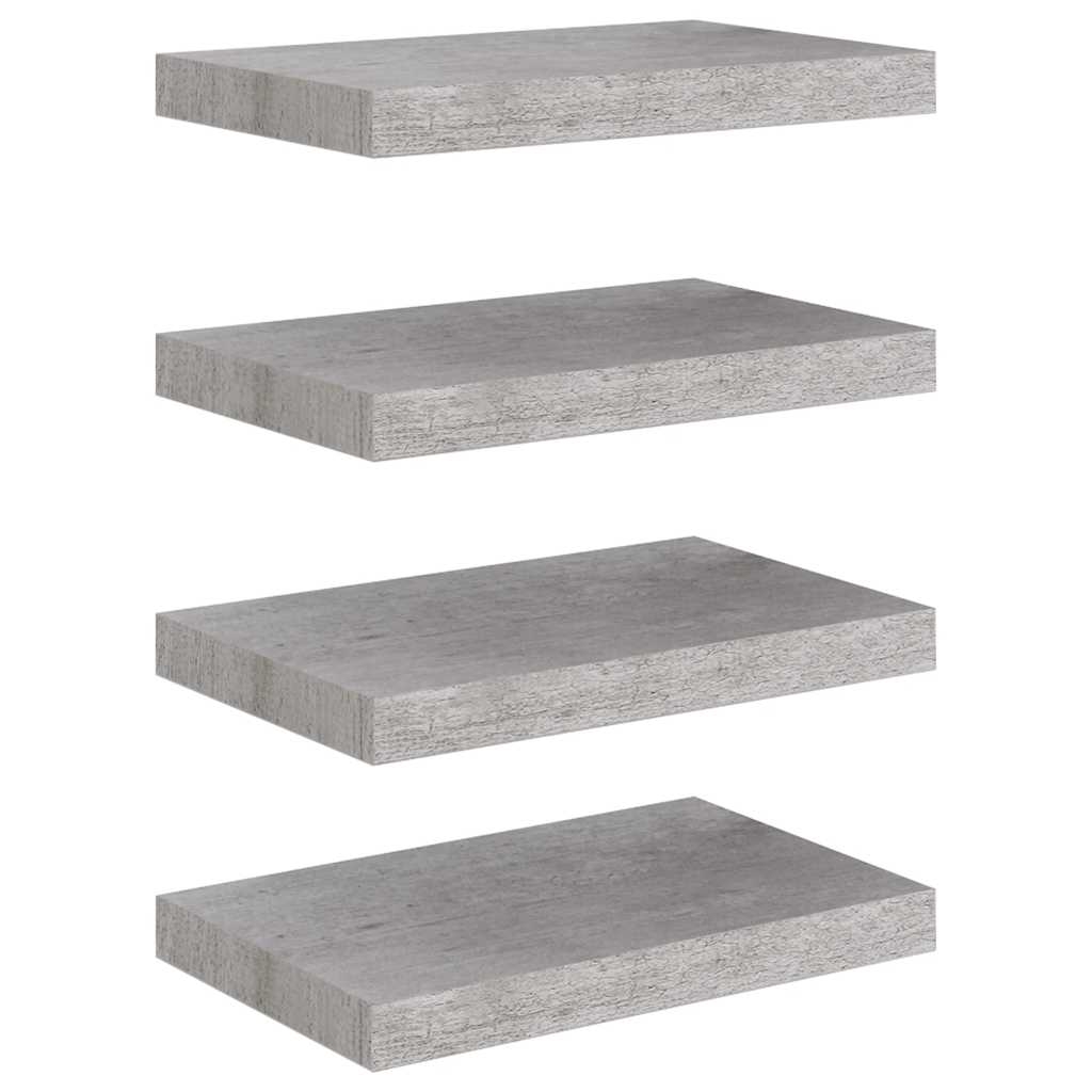 vidaXL Svävande vägghyllor 4 st betonggrå 40x23x3,8 cm MDF