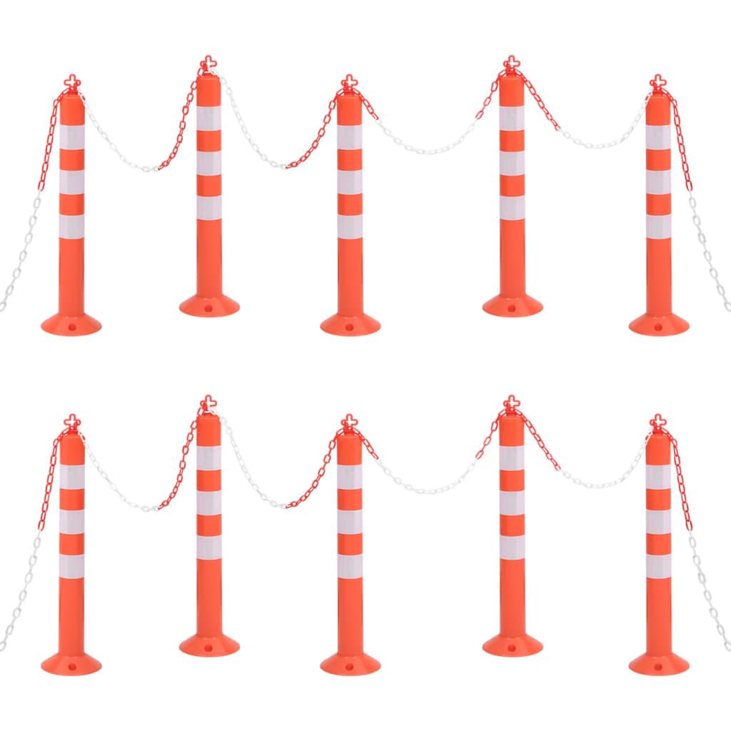 vidaXL Trafikpollare 10 st med kedja 75 cm PE