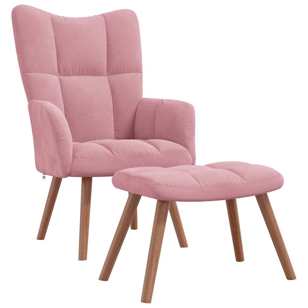 vidaXL Vilstol med fotpall rosa sammet