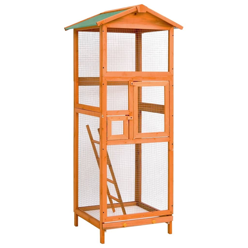 vidaXL Fågelbur 68x62x166 cm massivt granträ