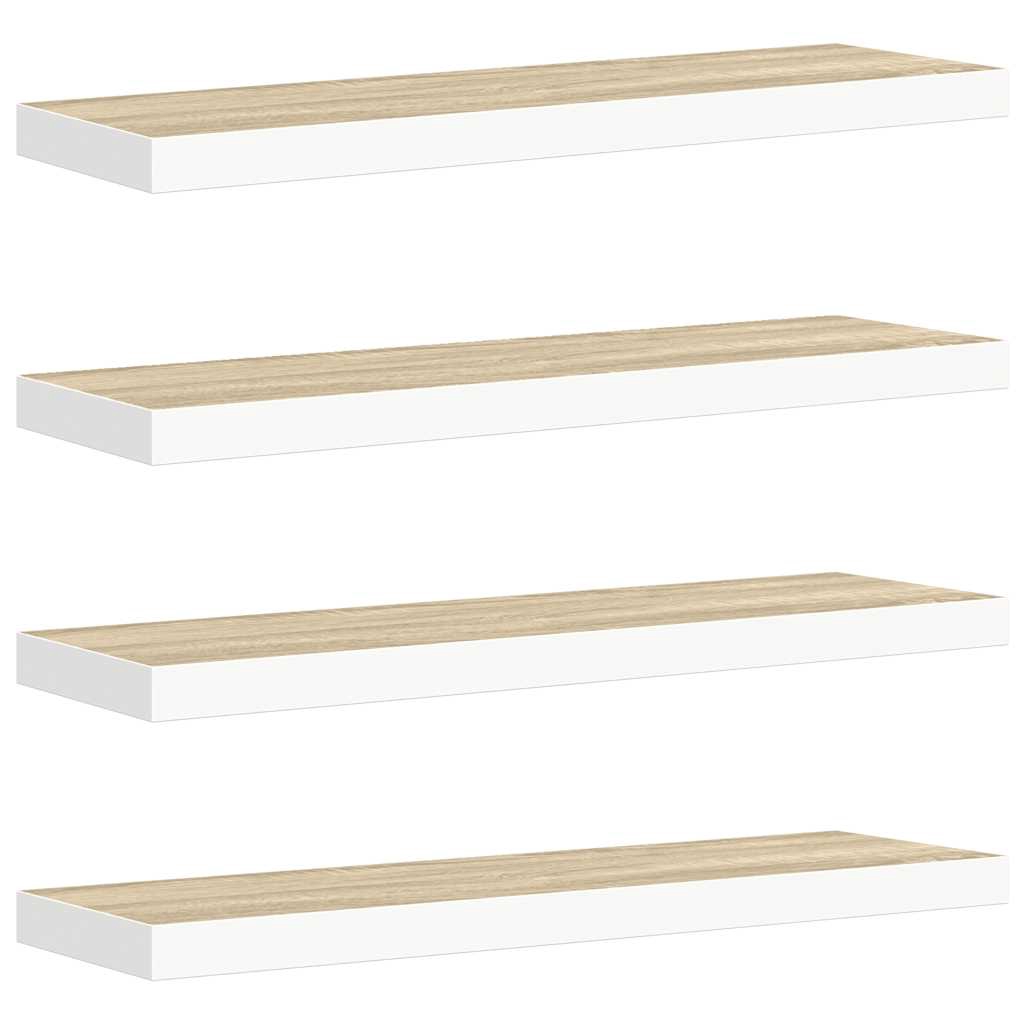 vidaXL Svävande vägghyllor 4 st ek och vit 80x23,5x3,8 cm MDF