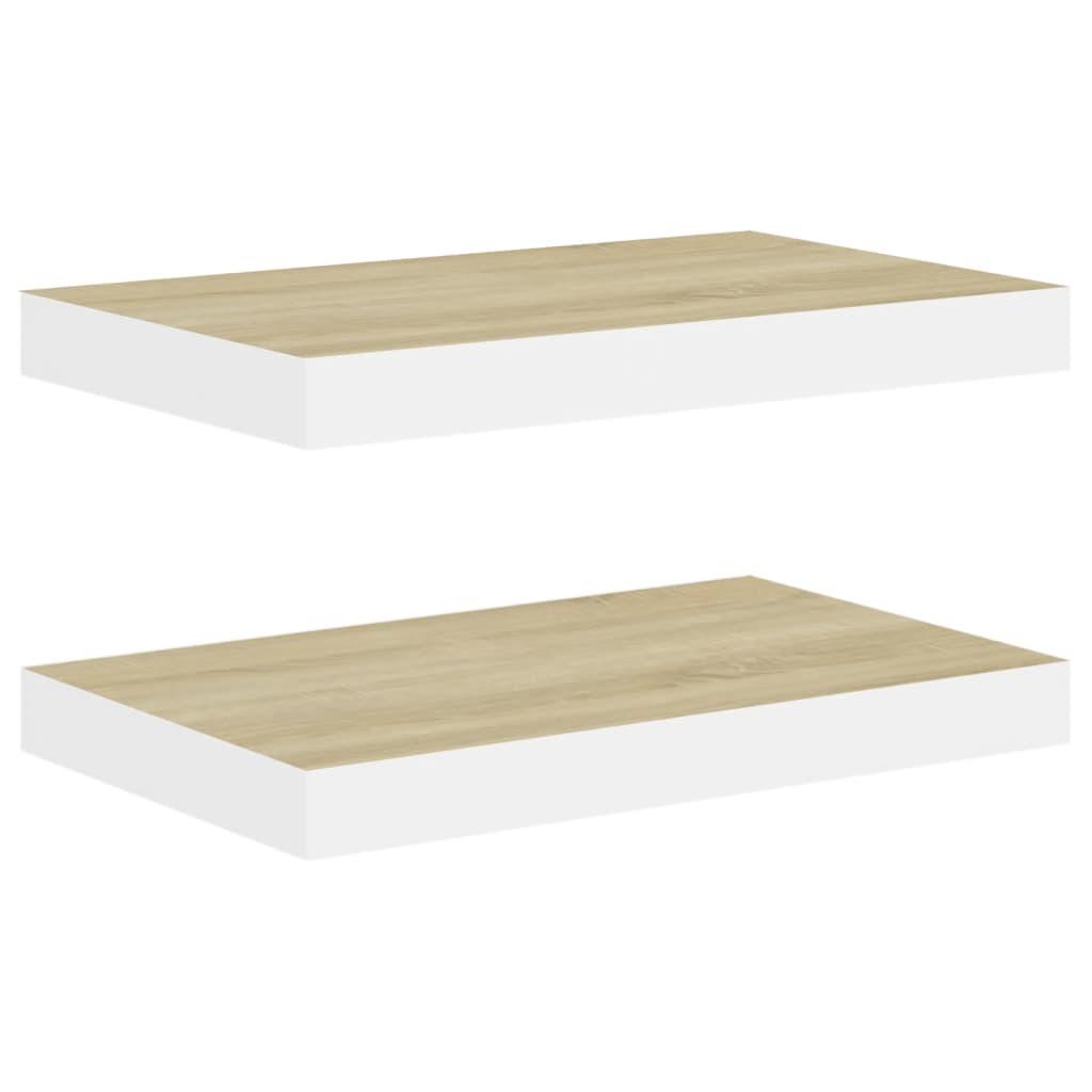 vidaXL Svävande vägghyllor 2 st ek och vit 50x23x3,8 cm MDF
