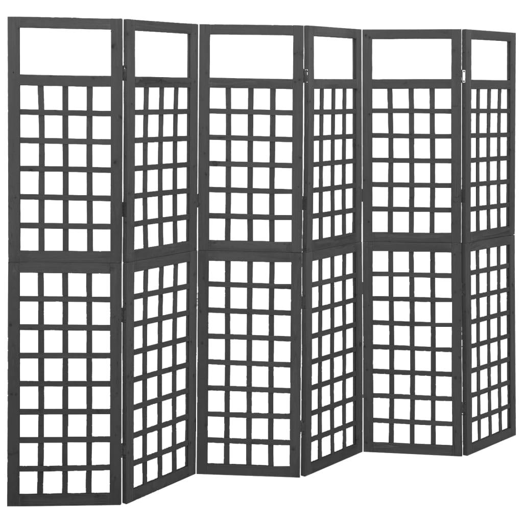 vidaXL Rumsavdelare/Spaljé 6 paneler massiv gran svart 242,5x180 cm