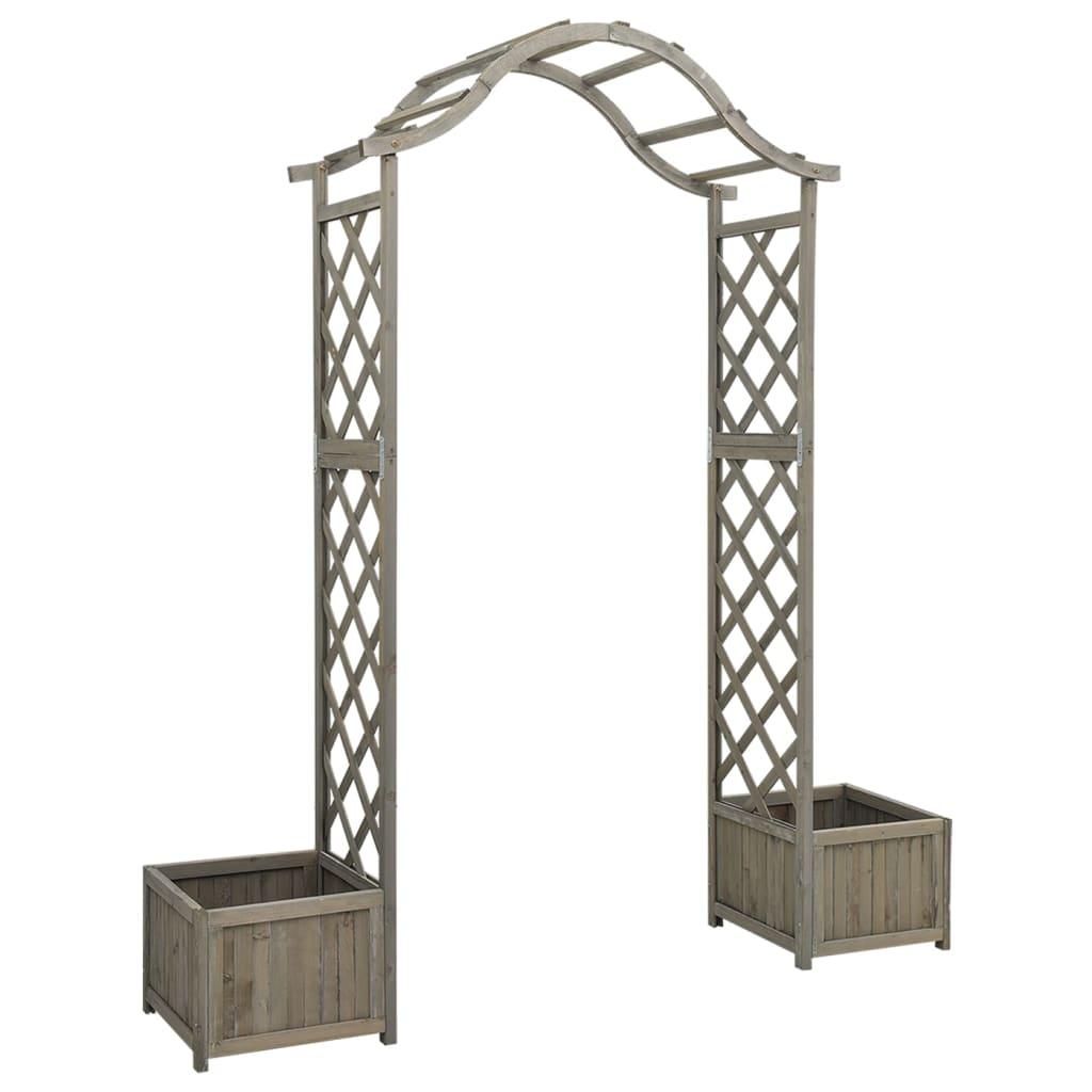 vidaXL Pergola med odlingslåda grå massivt granträ