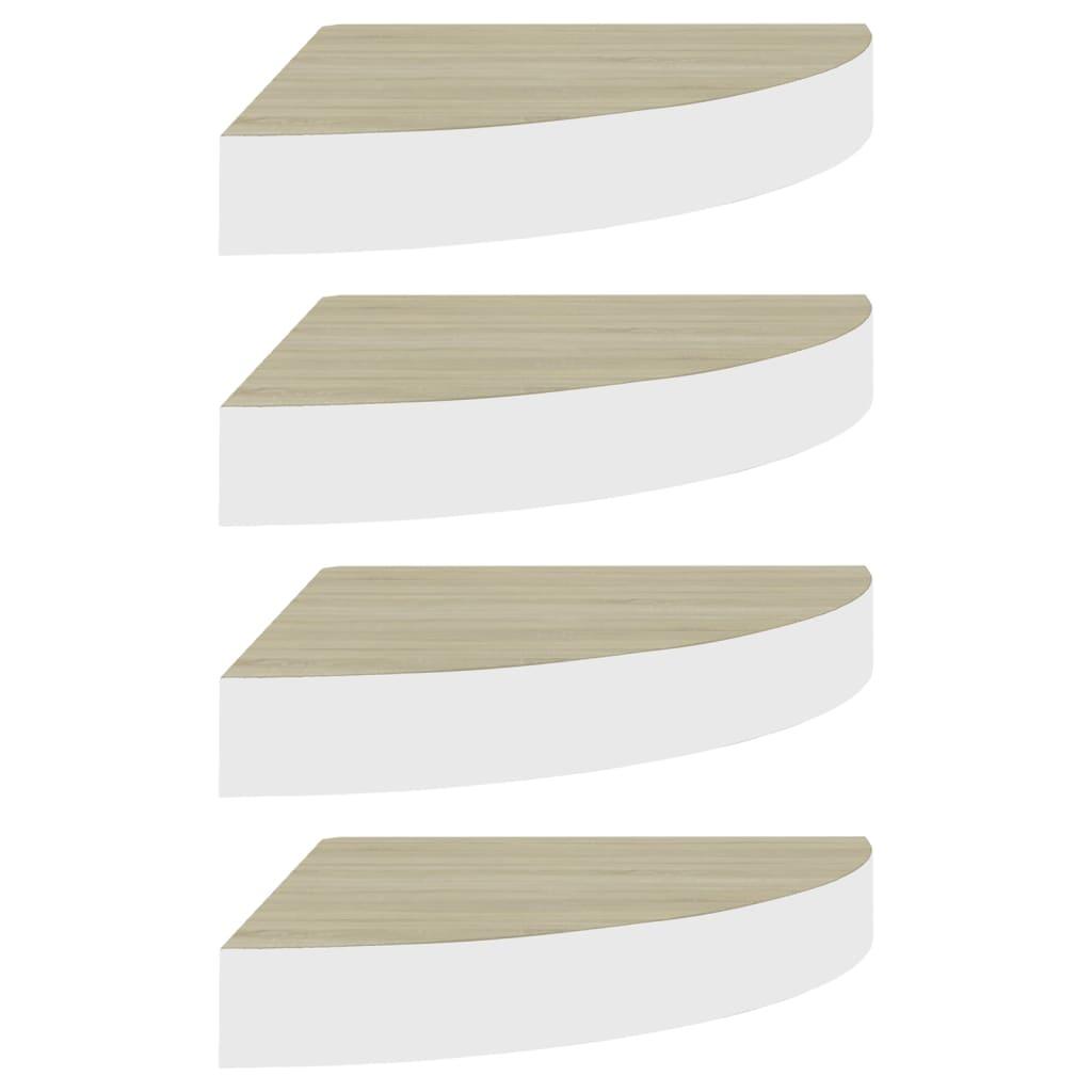 vidaXL Svävande hörnhyllor 4 st ek och vit 35x35x3,8 cm MDF