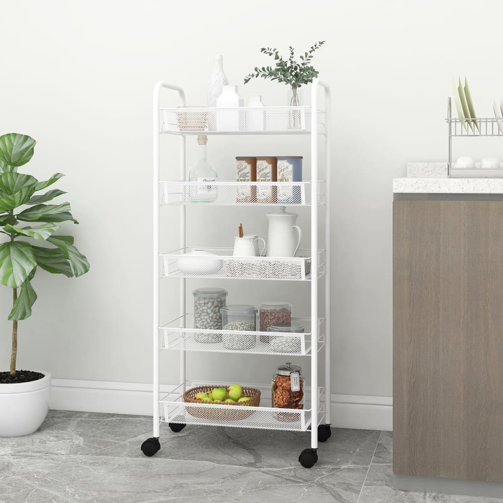vidaXL Rullvagn 5 våningar vit 46x26x105 cm järn