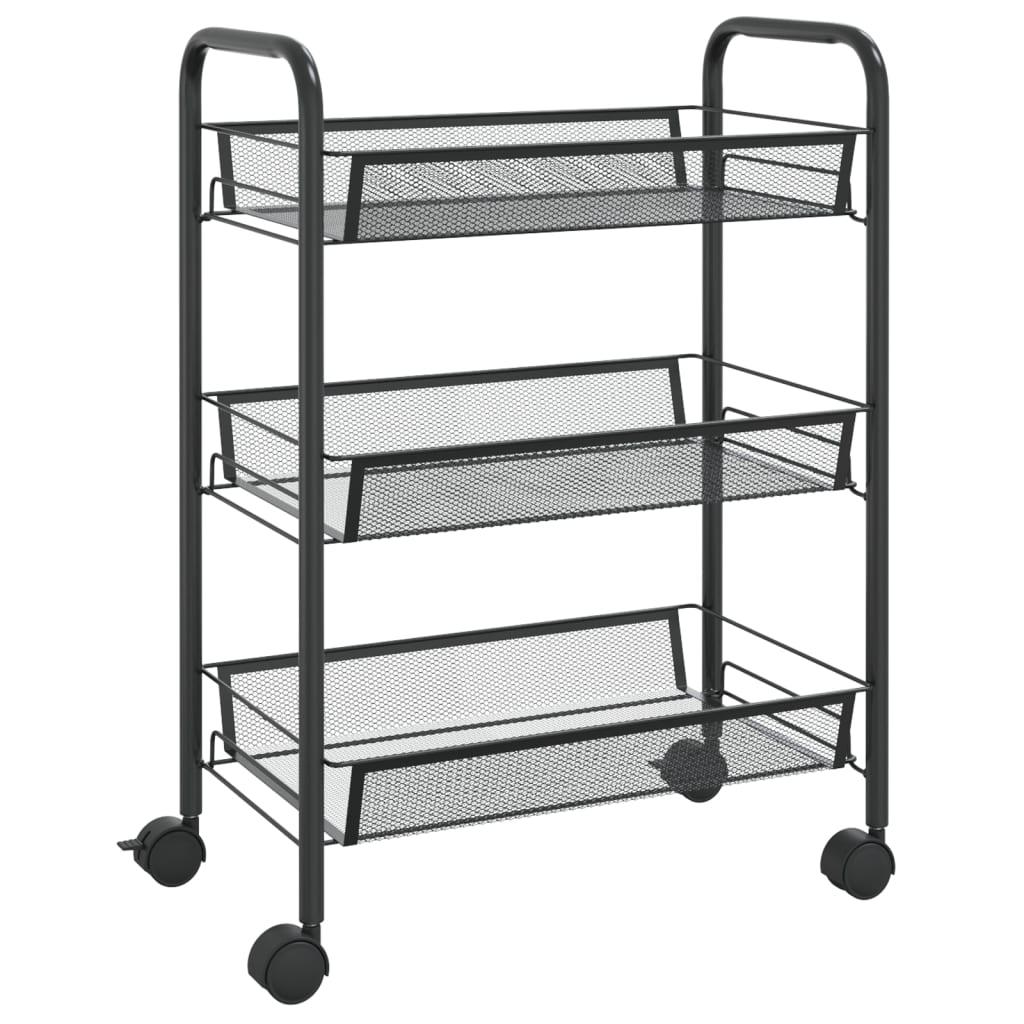 vidaXL Rullvagn 3 våningar svart 46x26x64 cm järn