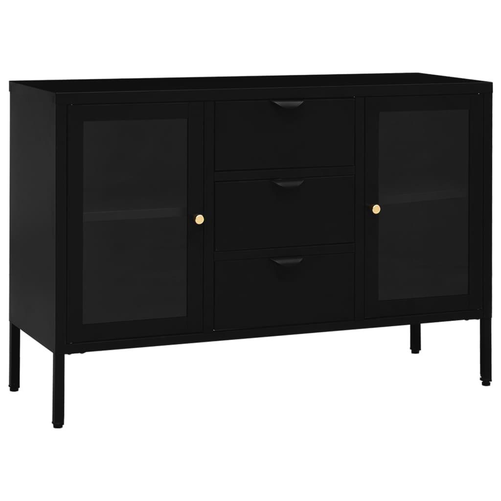 vidaXL Skänk svart 105x35x70 cm stål och härdat glas