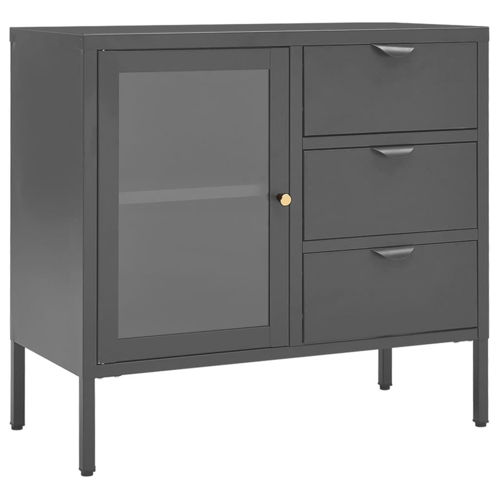 vidaXL Skänk antracit 75x35x70 cm stål och härdat glas