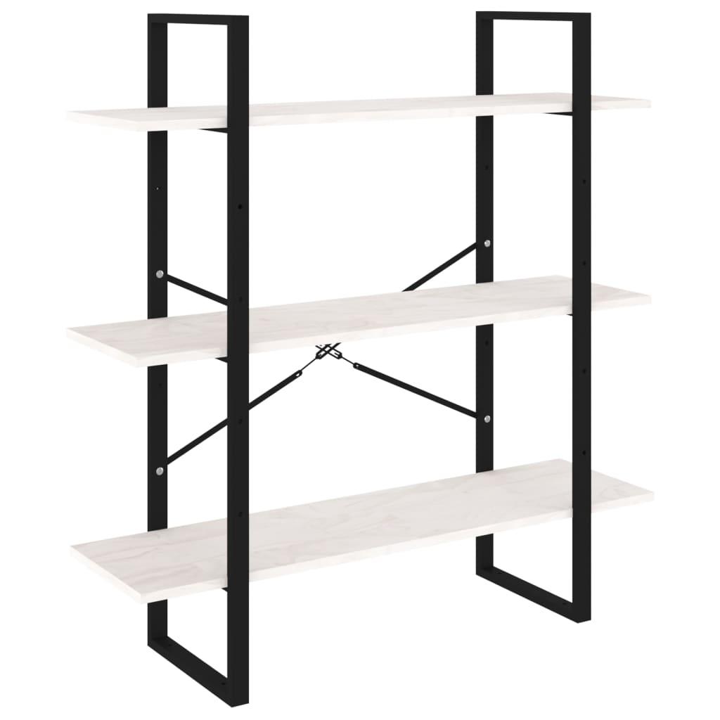 vidaXL Bokhylla 3 hyllplan vit 100x30x105 cm massiv furu