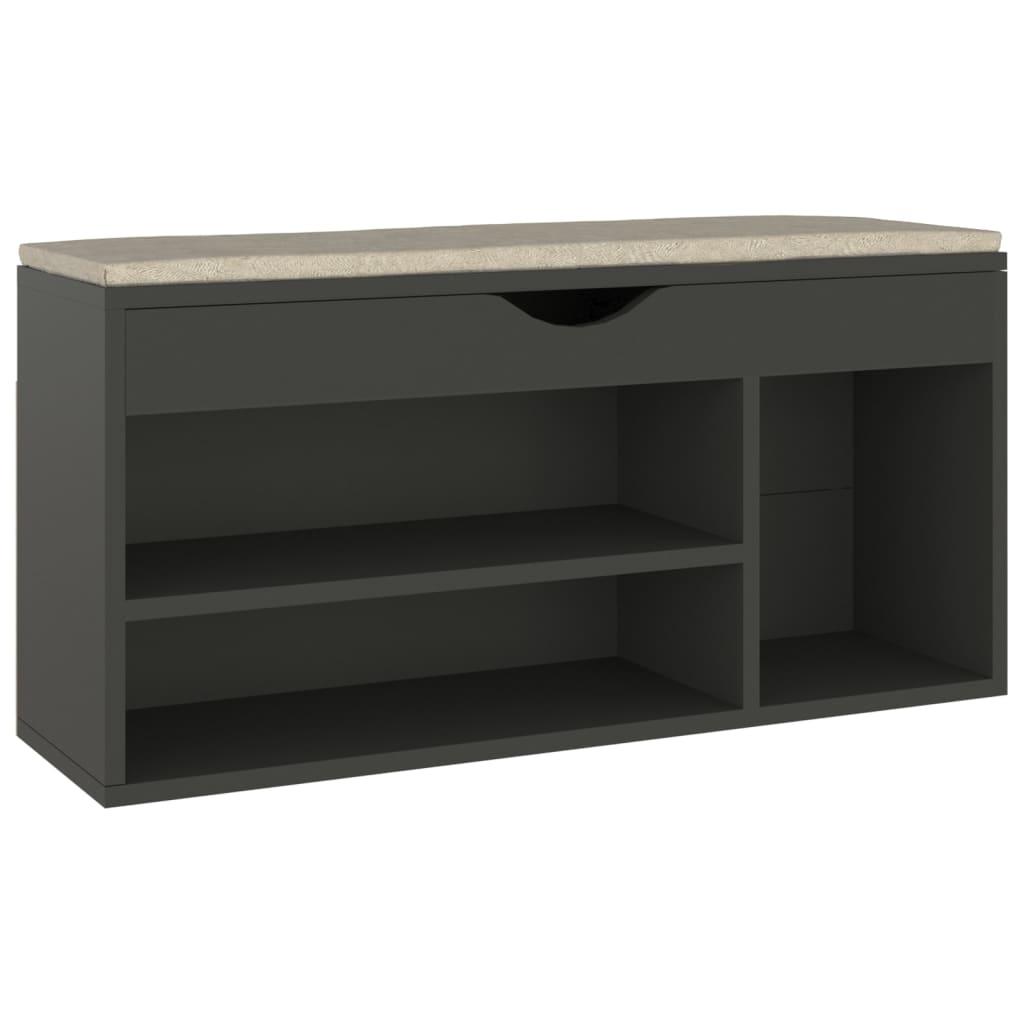 vidaXL Skobänk med dyna grå 104x30x49 cm spånskiva
