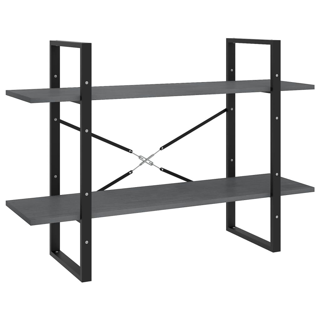 vidaXL Bokhylla 2 hyllplan grå 100x30x70 cm massiv furu