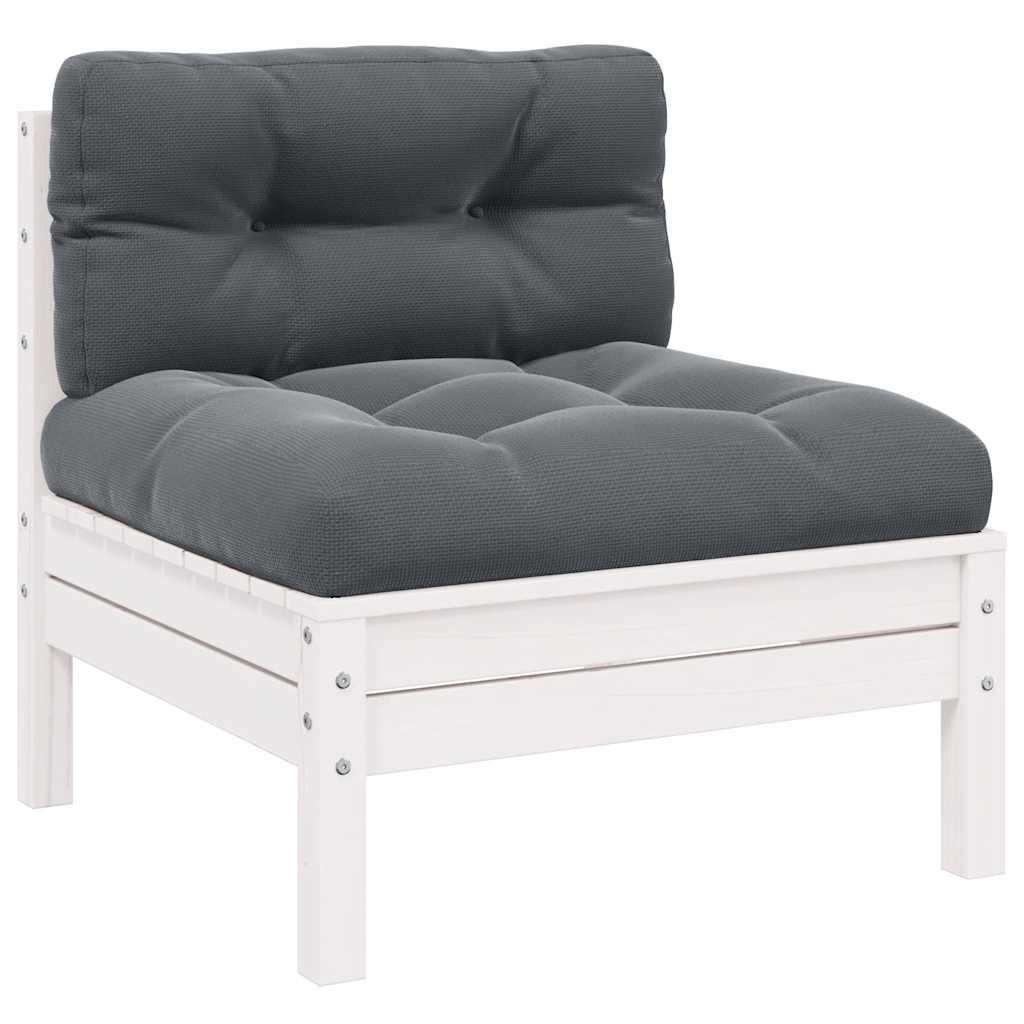 vidaXL Mittensoffa med vita dynor massiv furu