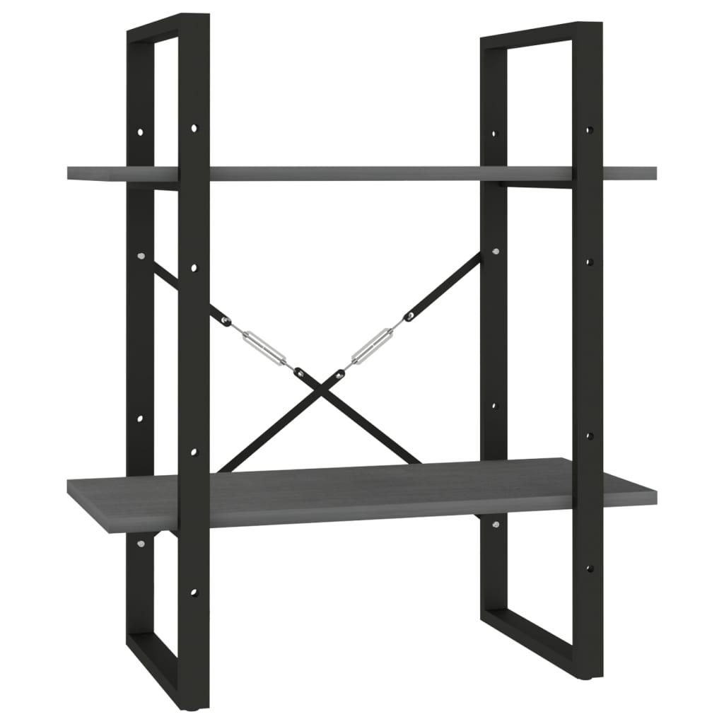 vidaXL Bokhylla 2 hyllplan grå 60x30x70 cm massiv furu