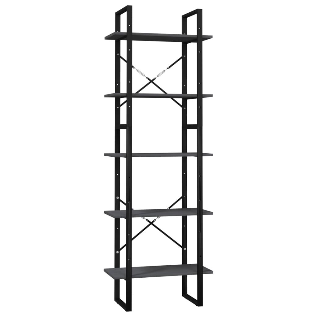 vidaXL Bokhylla med 5 hyllplan grå 60x30x175 cm furu