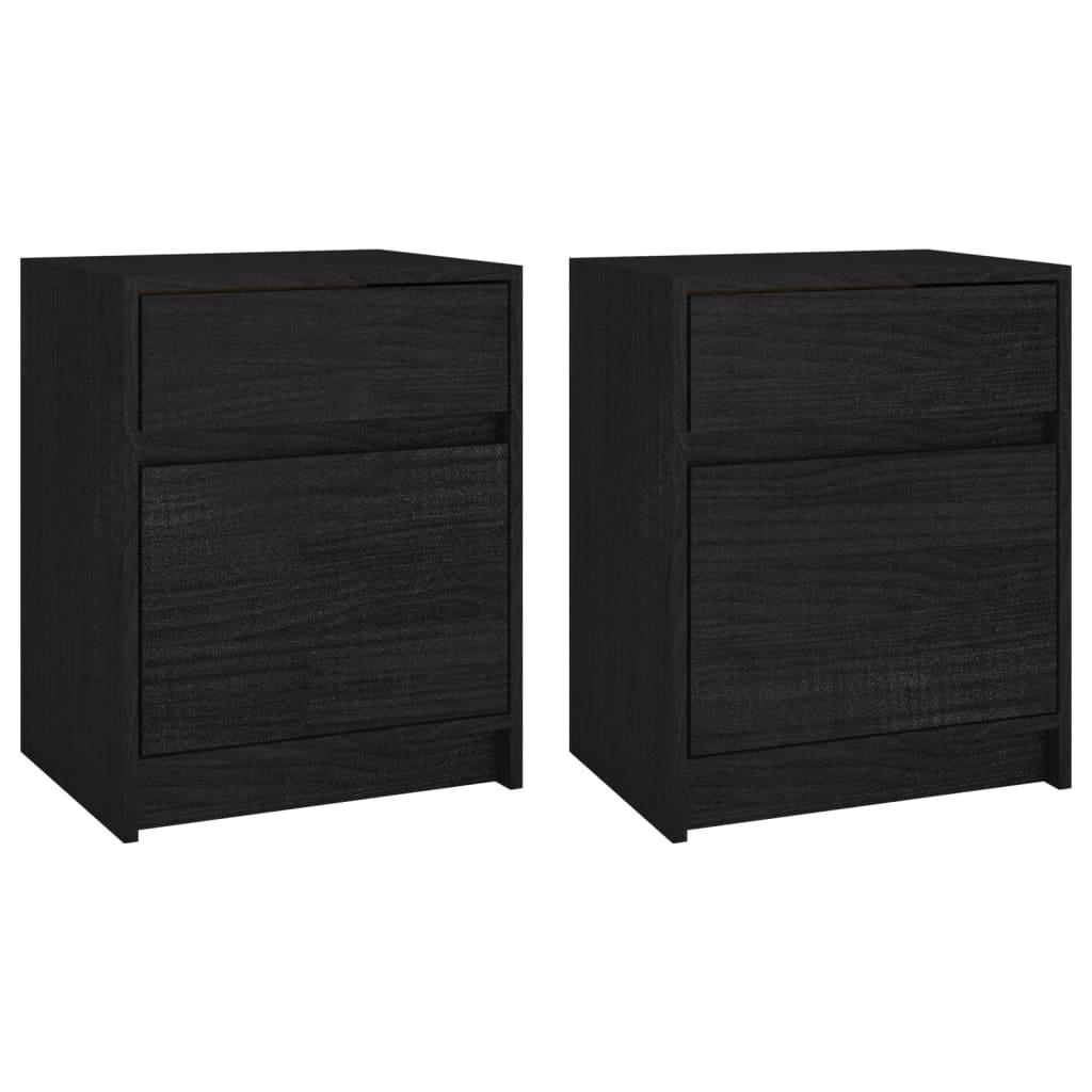 vidaXL Sängbord 2 st svart 40x31x50 cm massivt furu